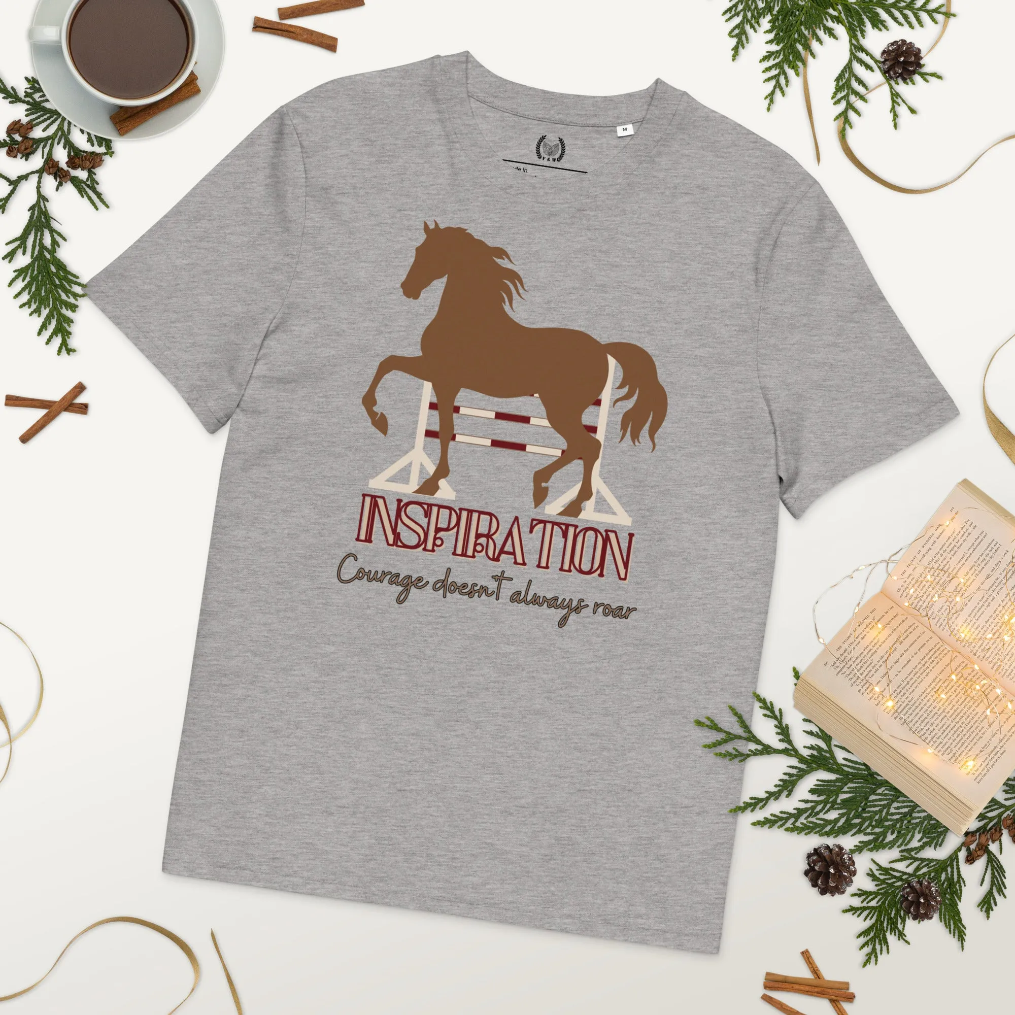 Vegan Organic Cotton Horse Print Tee with 'Inspiration' Quote