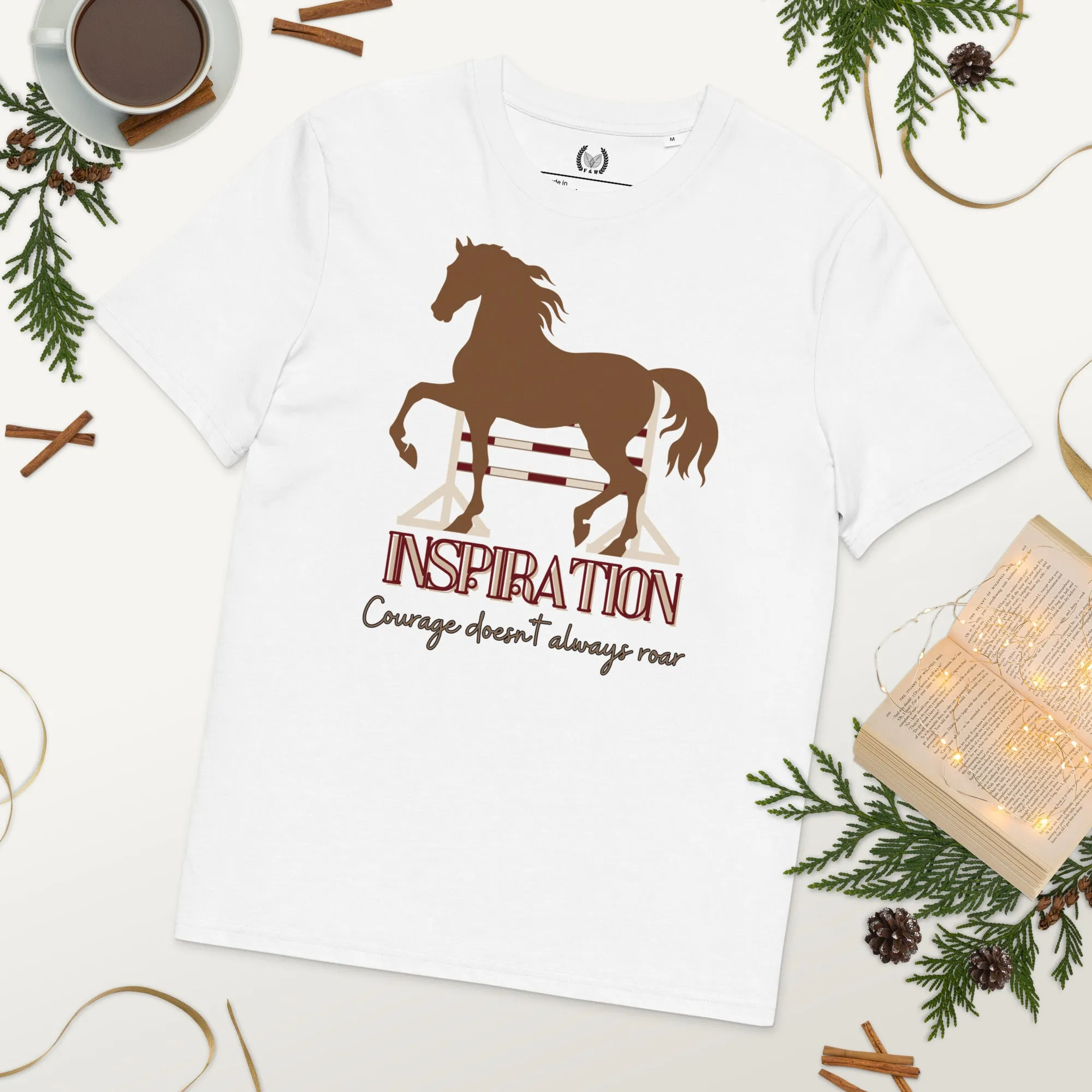 Vegan Organic Cotton Horse Print Tee with 'Inspiration' Quote