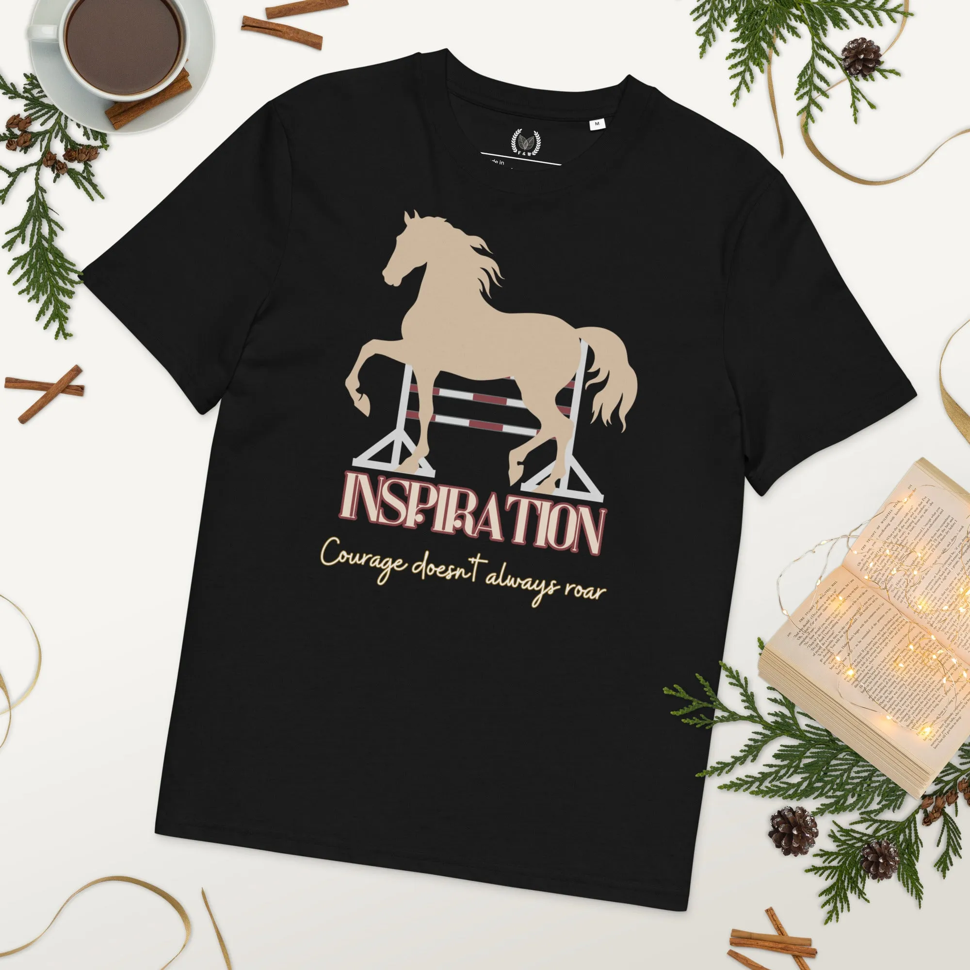 Vegan Organic Cotton Horse Print Tee with 'Inspiration' Quote