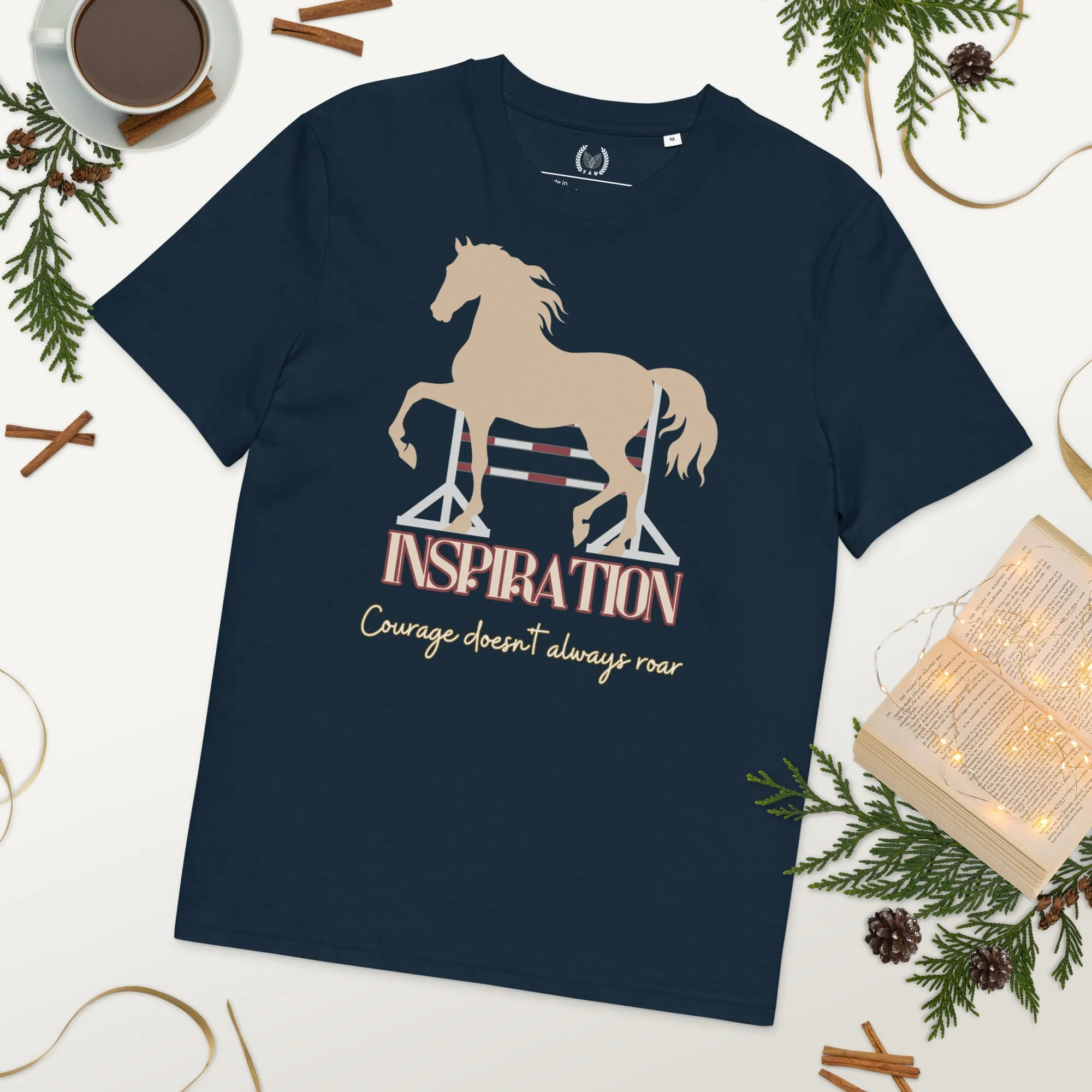 Vegan Organic Cotton Horse Print Tee with 'Inspiration' Quote