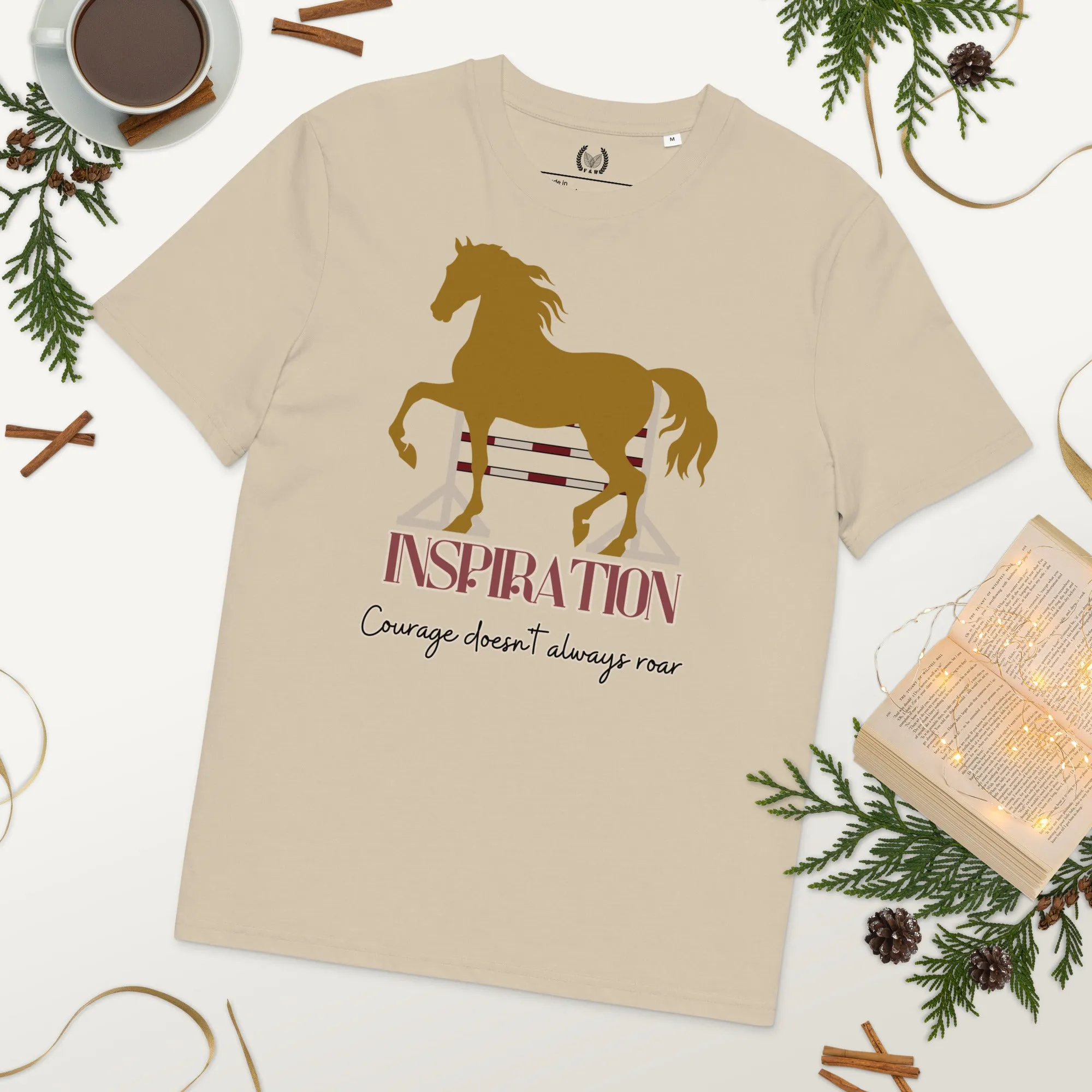 Vegan Organic Cotton Horse Print Tee with 'Inspiration' Quote