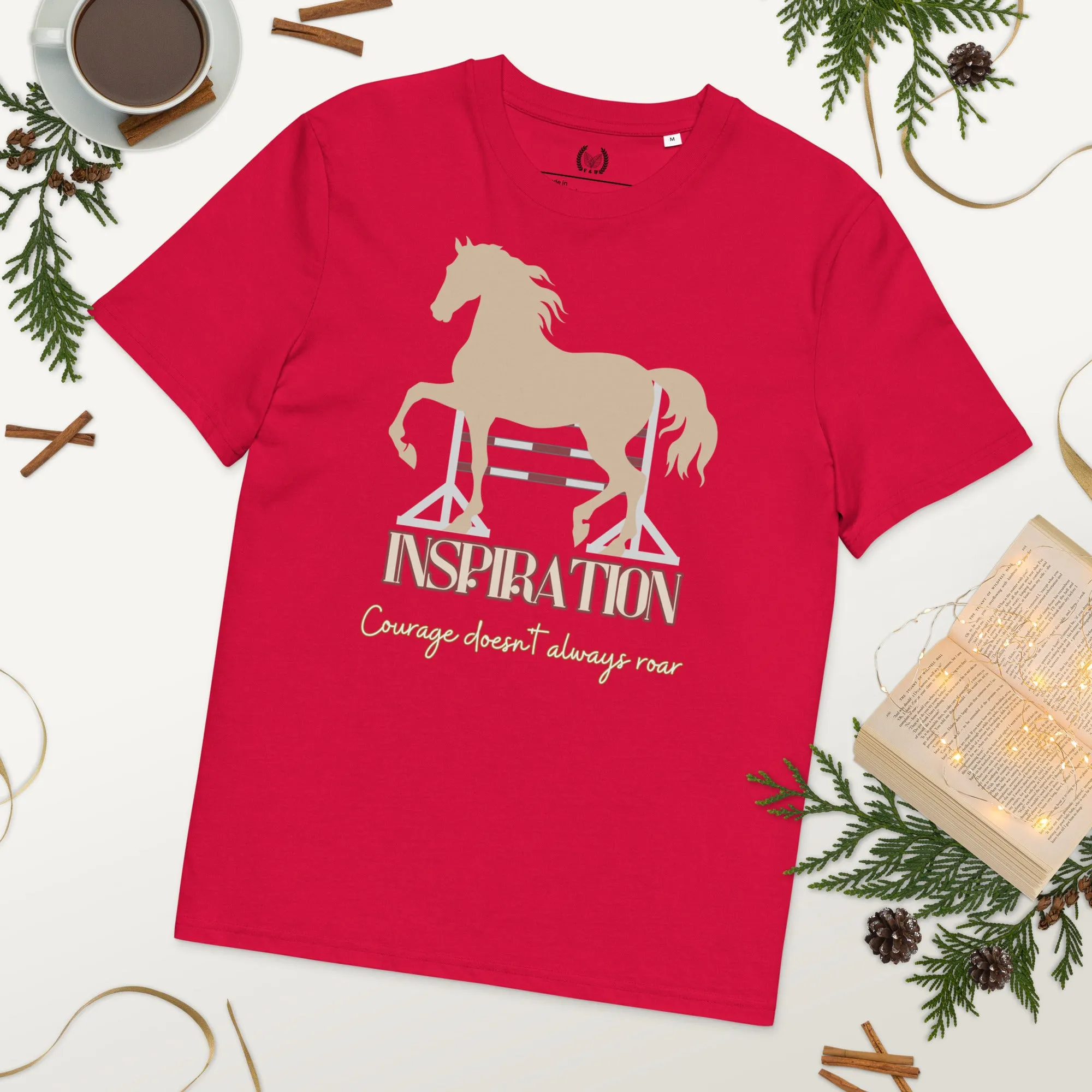 Vegan Organic Cotton Horse Print Tee with 'Inspiration' Quote