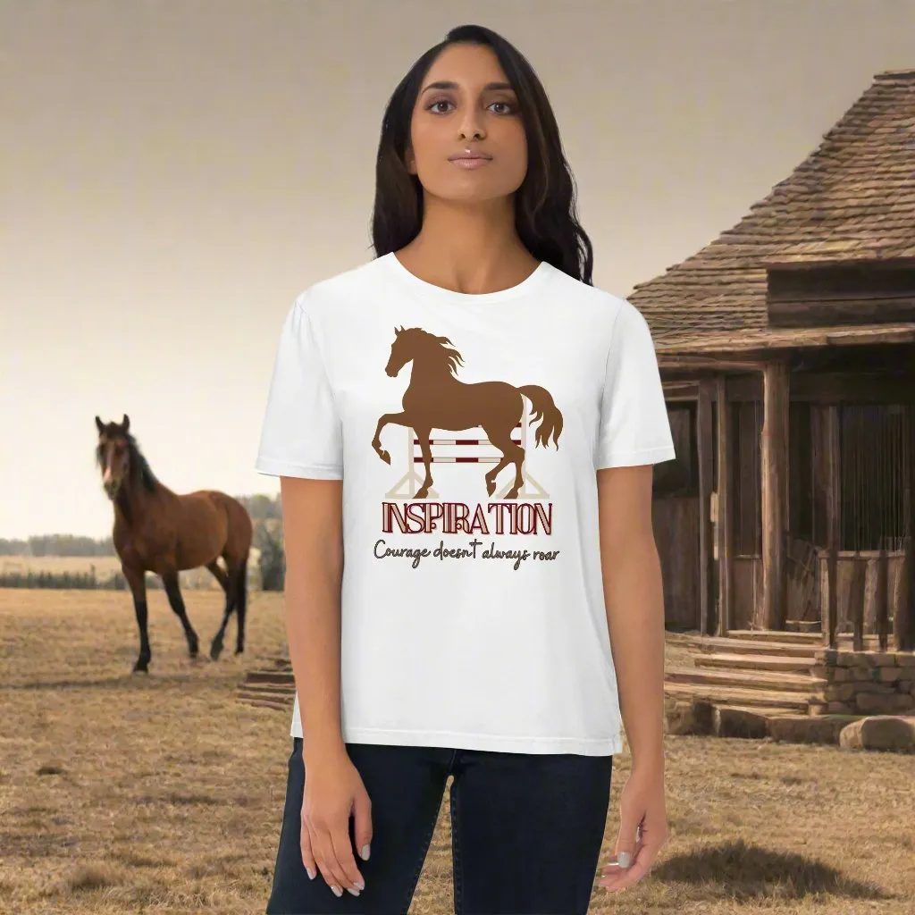 Vegan Organic Cotton Horse Print Tee with 'Inspiration' Quote