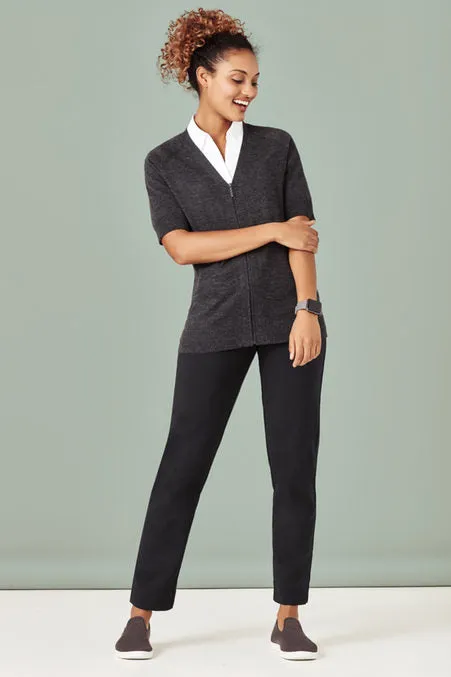 Womens Zip Front Short Sleeve Knit CK962LC