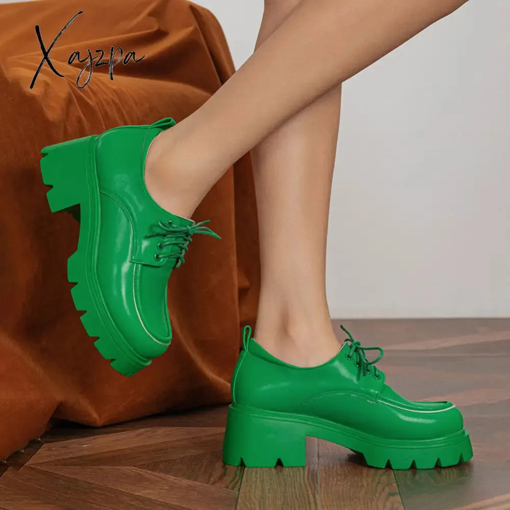 Xajzpa - Women&#39;s Great Quality Summer Chunky Shoes 2023 Plus Size Platform Shoes Trendy Brand Designer Casual Pumps Square Heels Green