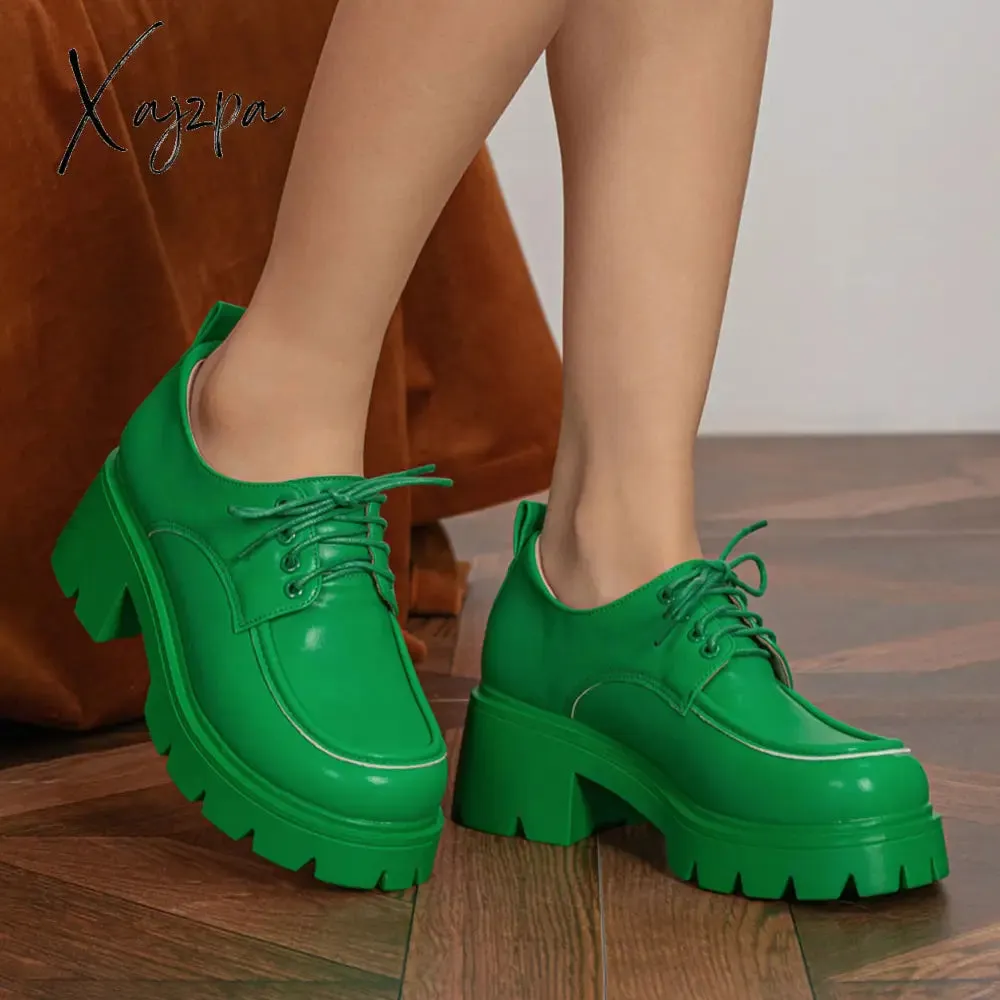 Xajzpa - Women&#39;s Great Quality Summer Chunky Shoes 2023 Plus Size Platform Shoes Trendy Brand Designer Casual Pumps Square Heels Green